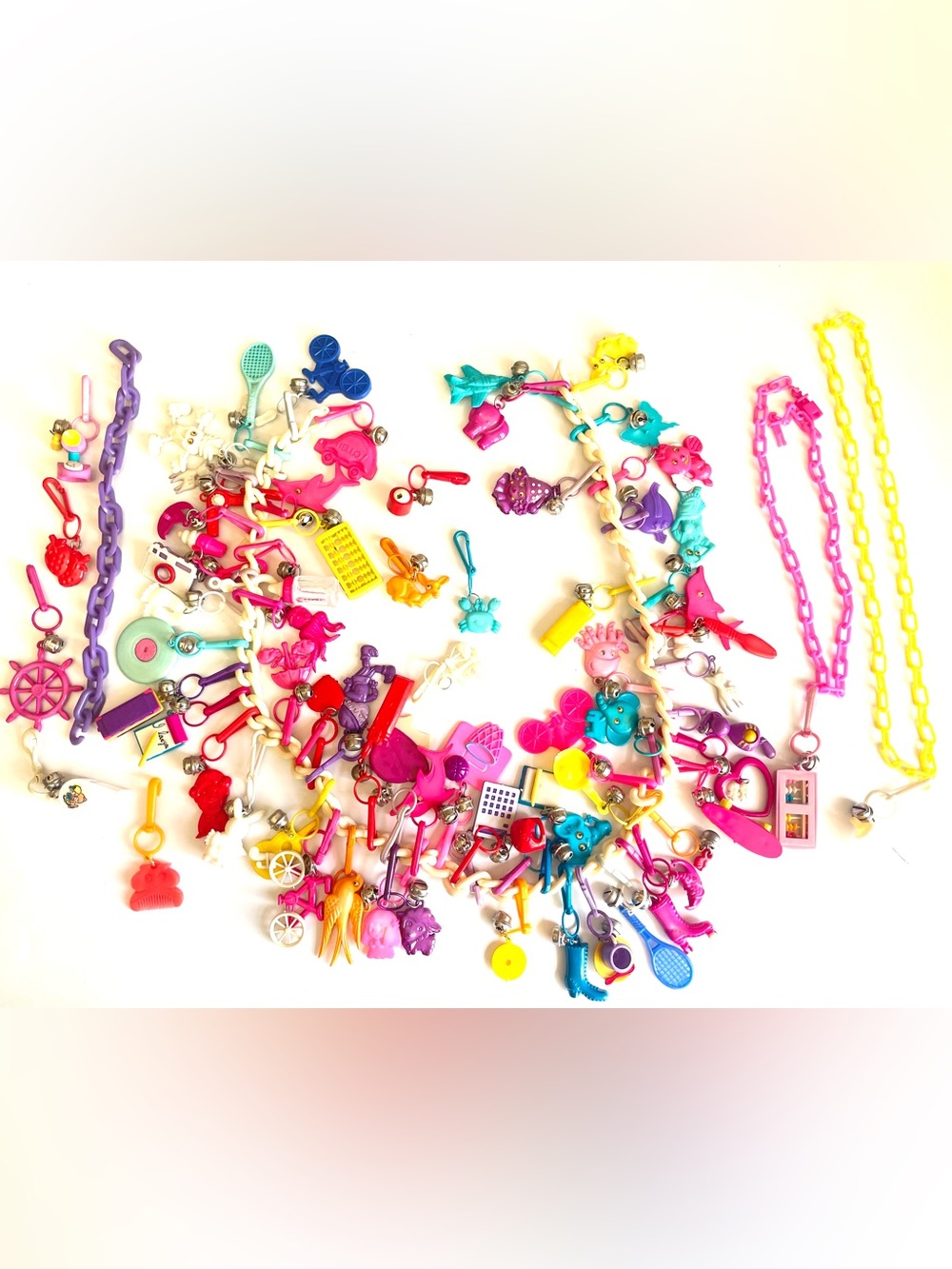 Plastic 1980’s Bell Charm Necklace Lot Necklaces, And Charms And Some Parts